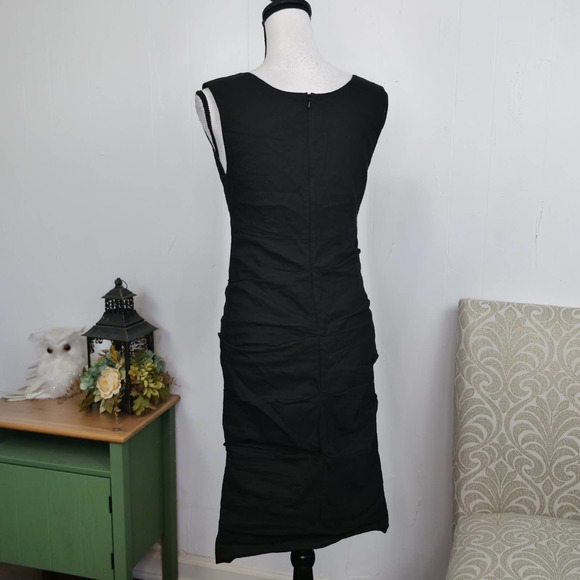 Eileen Fisher Italian Cotton Ruched Sheath Dress Size 4 Black Stretch Cocktail - Picture 3 of 8